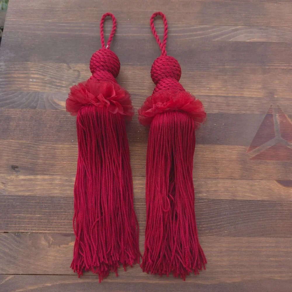 Set of 2 Burgundy Red Decorative Tassel Curtain Tiebacks Christmas Decor 8